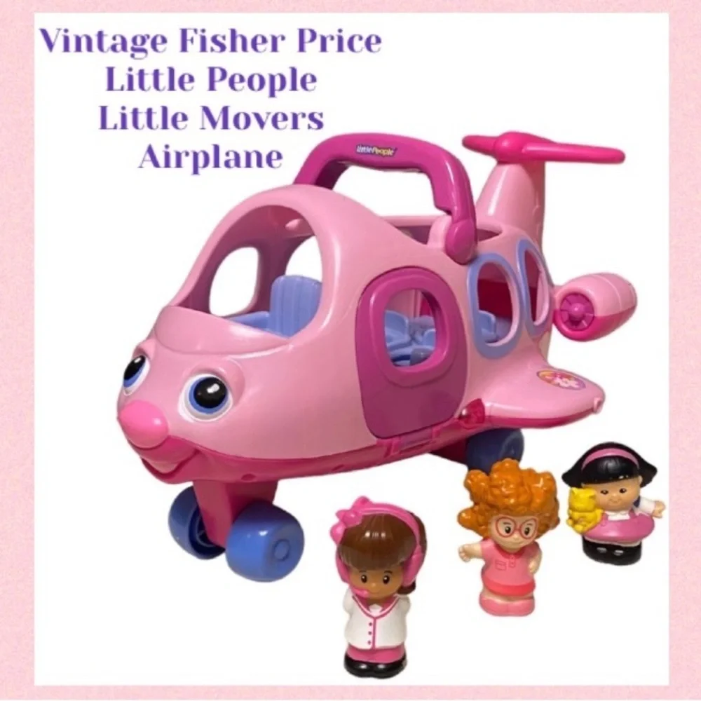 Fisher Price Vintage Little Movers Pink Airplane Little People Vintage Toys Set